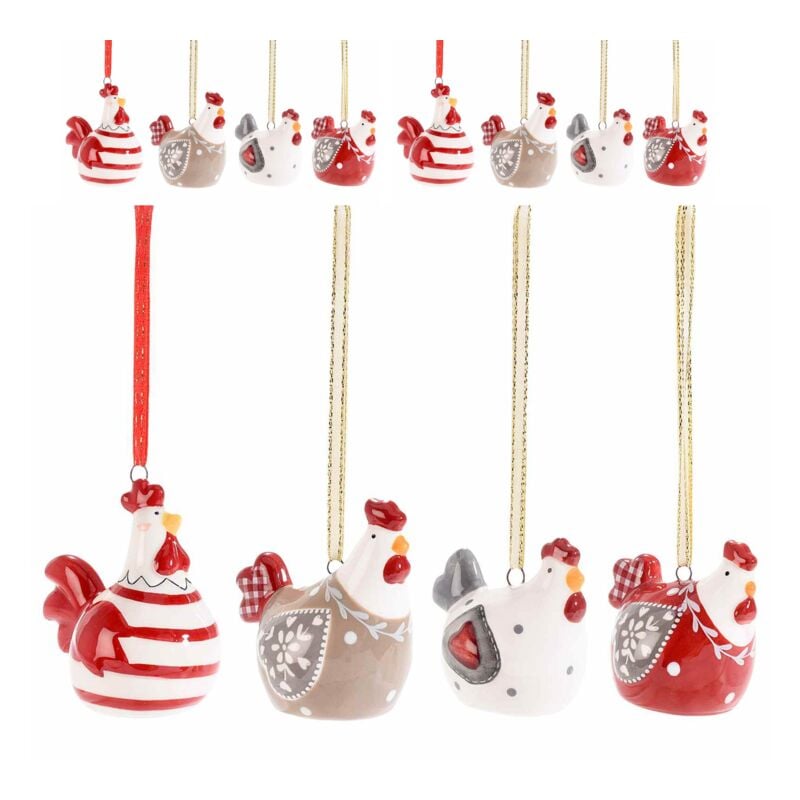 foto del prodotto gruppo maruccia galline in ceramica da appendere decorazione per albero di pasqua e casa set da 8