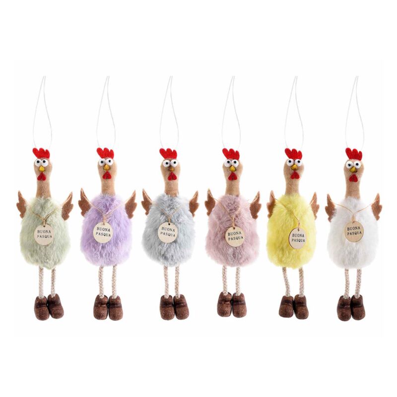 foto del prodotto gruppo maruccia galline in stoffa da appendere decorazione per albero di pasqua e per la casa set da 6