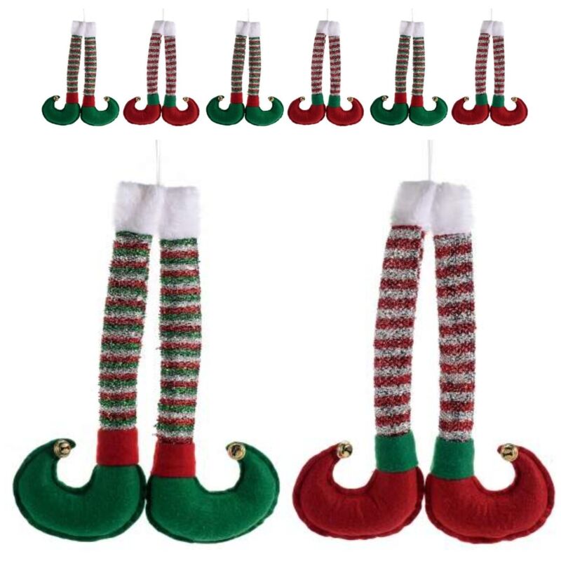 foto del prodotto gruppo maruccia - gambe da elfo in stoffa imbottita da appendere - set da 6 addobbi natalizi