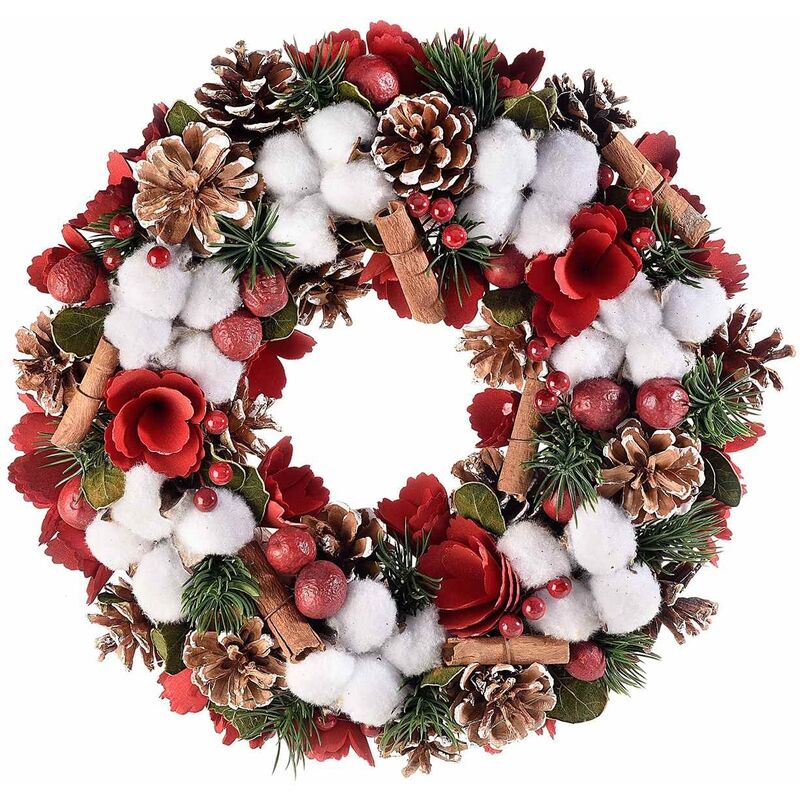 foto del prodotto gruppo maruccia ghirlanda natalizia da porta con pigne innevate e fiori ghirlanda di natale diametro 33 centimetri