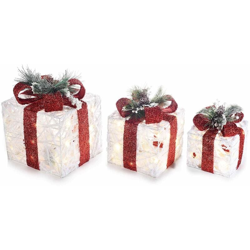 foto del prodotto gruppo maruccia pacchi regalo natalizi in rattan con fiocco e luci decorazione per vetrine negozi e casa