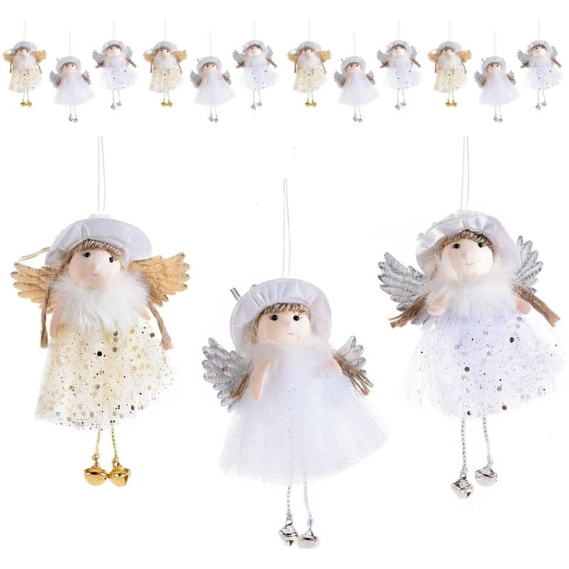 foto del prodotto gruppo maruccia - set 12 angeli da appendere con abito in tulle - addobbi per casa e natale
