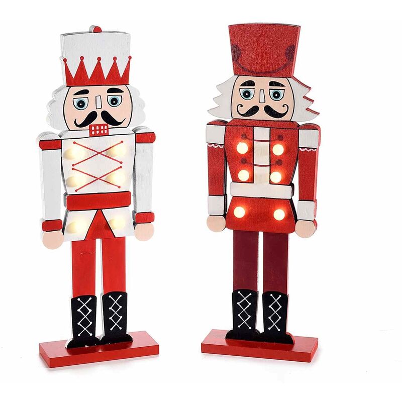 foto del prodotto gruppo maruccia set 2 soldatini schiaccianoci natalizi con luci led decorazioni di natale da tavolo idea regalo per natale