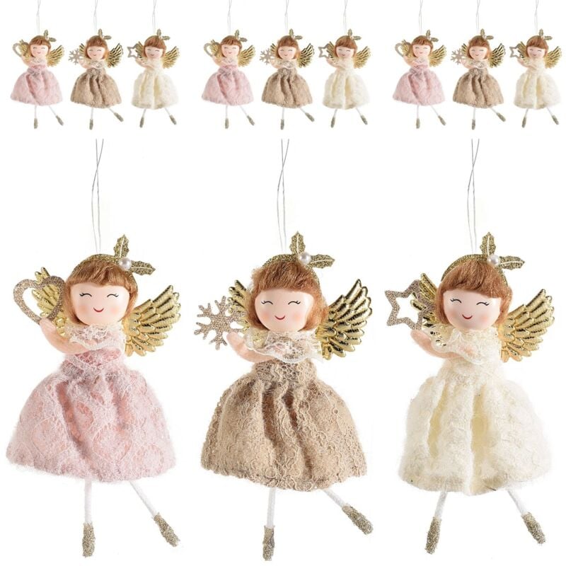 foto del prodotto gruppo maruccia - set 9 angeli natalizi da appendere con abito in pizzo decorazione per albero