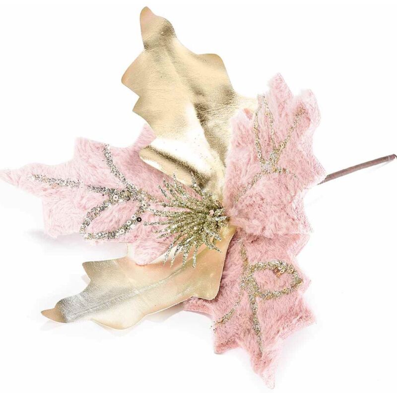 foto del prodotto gruppo maruccia - stelle di natale artificiali color oro e rosa in pelo - set da 16