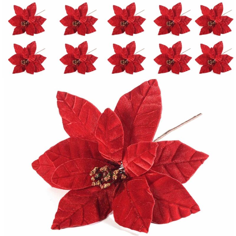 foto del prodotto gruppo maruccia stelle di natale rosse artificiali con gambo modellabile set da 12 pezzi