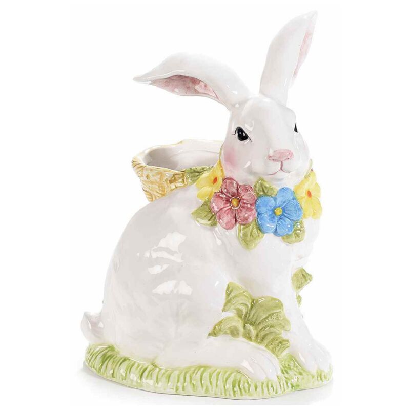 foto del prodotto gruppo maruccia vaso porta piante e fiori a forma di coniglietto decorativo in ceramica idea regalo 25,5 cm