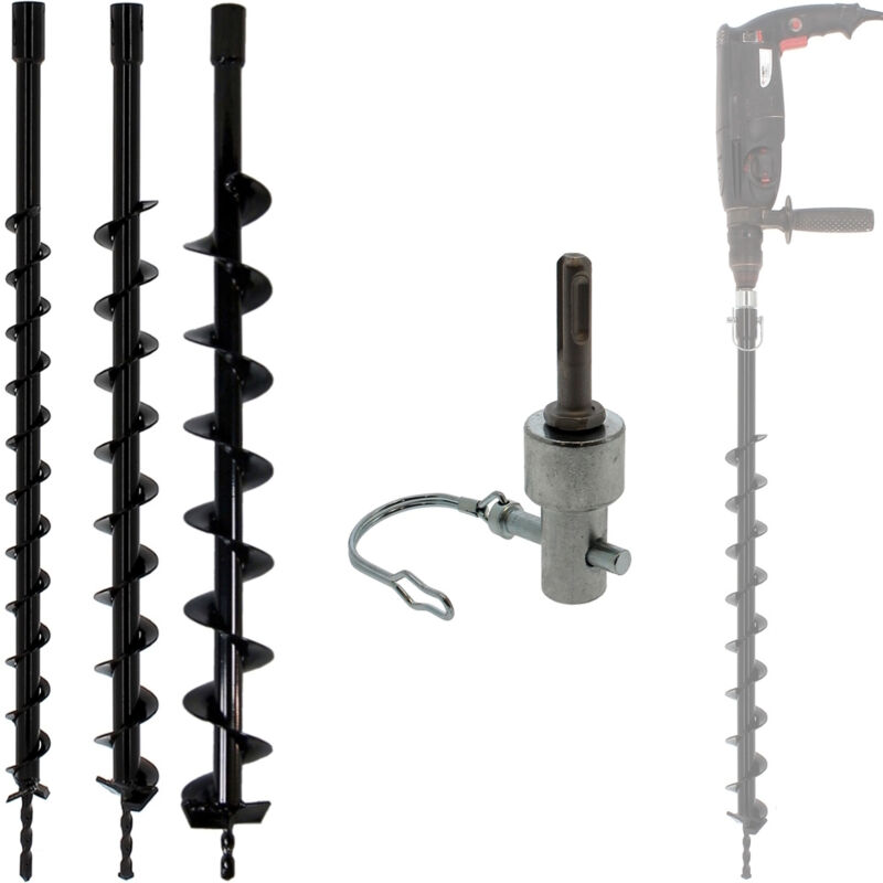 foto del prodotto gt market set di punte di trivella 40, 60 e 80 mm con adattatore per trapano e perforatore sds plus