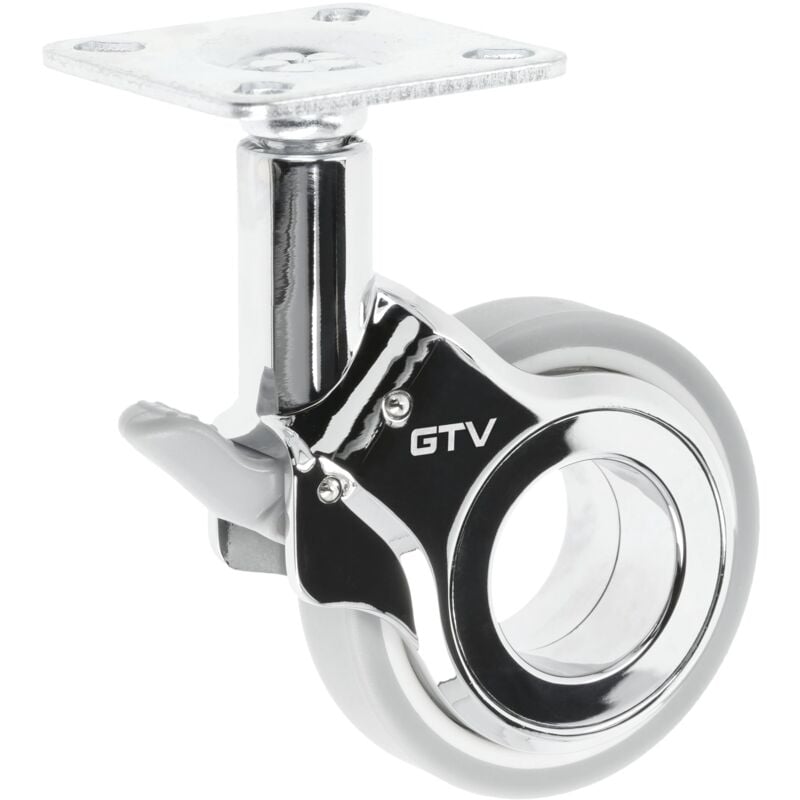 foto del prodotto gtv ruote per mobili gira ruote girevoli ruote per mobili con freno diametro 60 mm in plastica e acciaio cromato grigio opaco