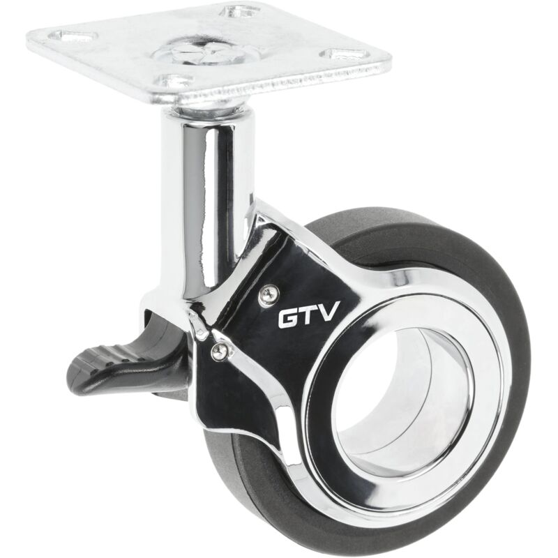 foto del prodotto gtv ruote per mobili gira ruote girevoli ruote per mobili con freno diametro 60 mm in plastica e acciaio nero cromato
