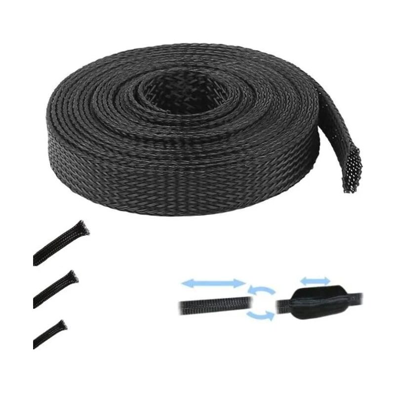 foto del prodotto guaina intrecciata estensibile estensibile nero protezione cavo elettrico cablaggio auto moto casa tv computer 7mm da 7mm a 15mm cyclingcolors