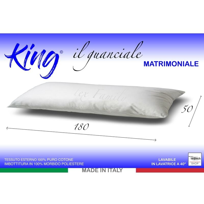 foto del prodotto guanciale king cuscino letto 2 piazze matrimoniale lungo cm. 180 mis. cm. 50 x 180
