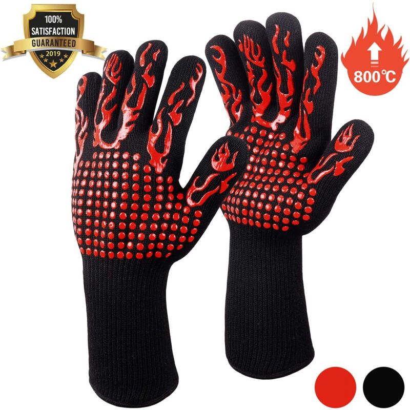 foto del prodotto guanti da barbecue, guanti da cucina, guanti da forno in silicone antiscivolo resistenti al calore fino a 800 c certificati en407, guanti da barbecue