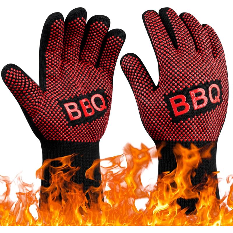 foto del prodotto guanti da barbecue, guanti da forno resistenti al calore fino a 800 c, guanti da cucina resistenti al calore e antiscivolo, guanti da cucina termici