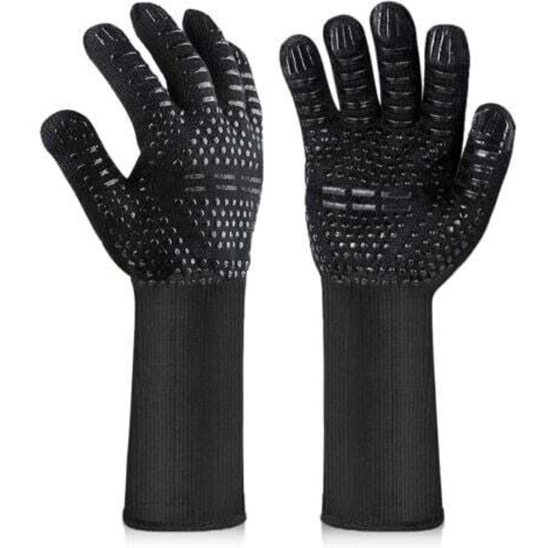 foto del prodotto guanti da barbecue, guanti da forno resistenti al calore, guanti da cucina antiscivolo resistenti al calore per barbecue, griglia, forno, camino,