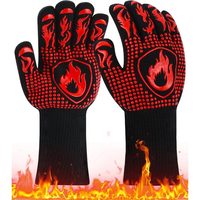 foto del prodotto guanti da barbecue, resistenti al calore fino a 800 c, universali, antiscivolo, per barbecue, da cucina, per camino, traspiranti, per cucinare e