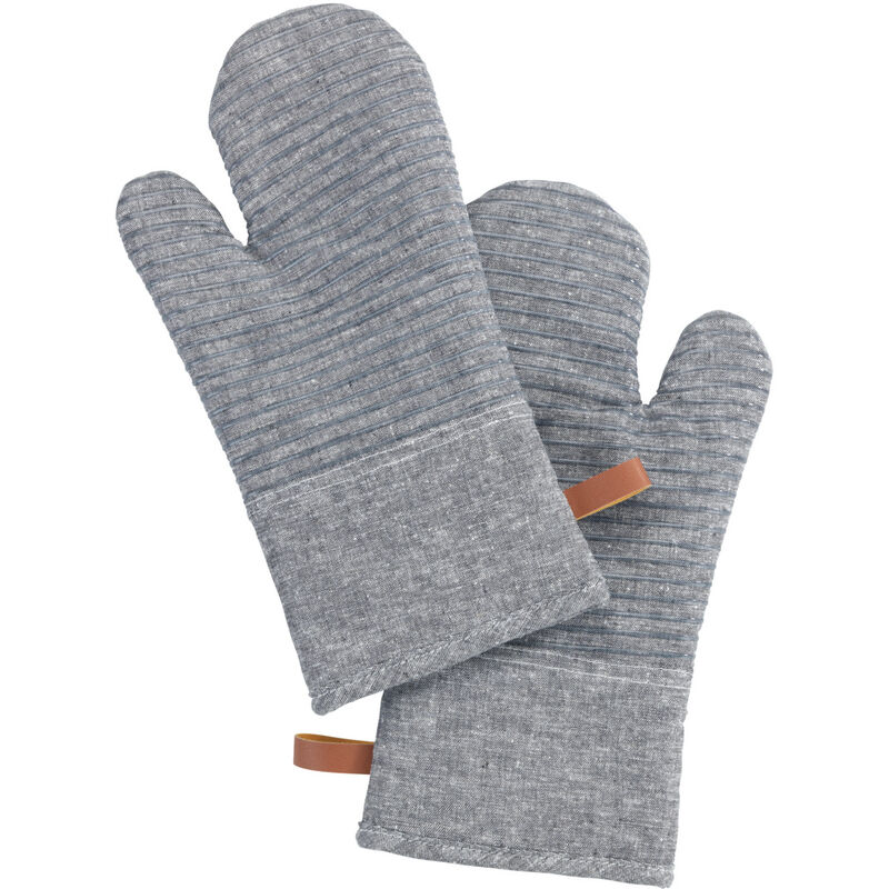 foto del prodotto guanti da cucina anti calore, modello ada, con laccetto. set di 2 guanti anti calore, colore grigio a righe, dimensioni 17 x 33 x 3 cm. wenko