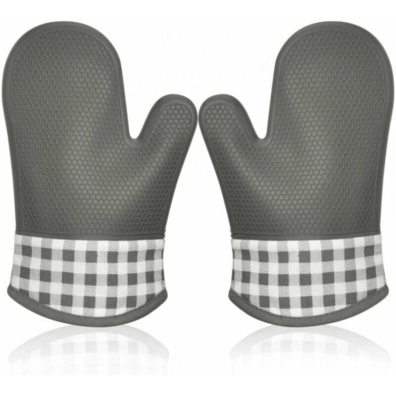 foto del prodotto guanti da forno isolati in silicone, guanti da forno, presine, guanti da barbecue isolati spessi, guanti professionali, 1 paio grigio 