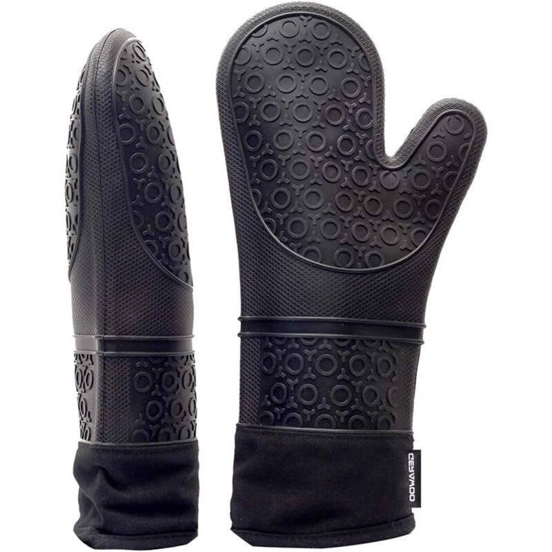 foto del prodotto guanti da forno professionali, guanti da cucina in silicone, presine, 1 paio di guanti resistenti al calore, guanti estesi per pizza e cucina nero 