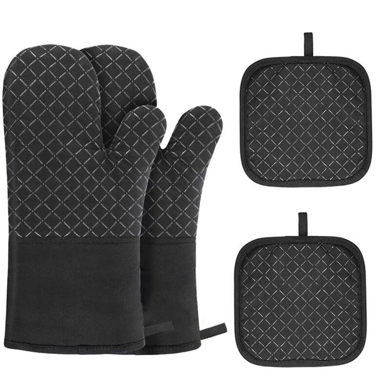 foto del prodotto guanti da forno set da 4, guanti da cucina in silicone e cotone e presine, 30 17 cm