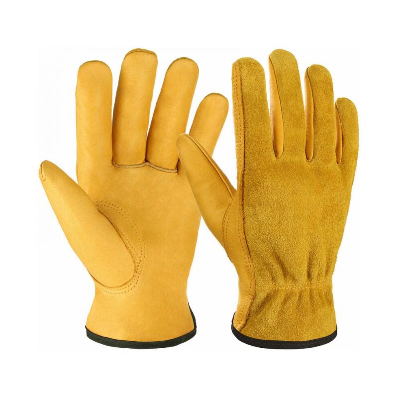 foto del prodotto guanti da giardinaggio a prova di spina per uomo donna, guanti da lavoro in pelle gialla, guanti da giardinaggio integrali, xl,