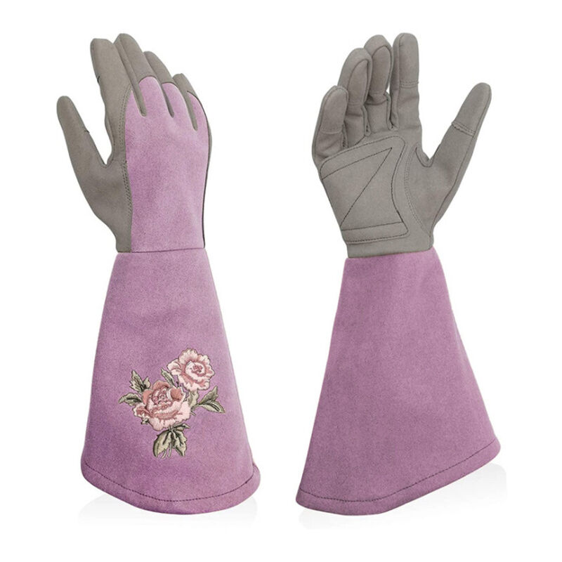foto del prodotto guanti da giardinaggio in pelle da donna maniche lunghe antiforatura ricamo delicato taglia l 9 oliva rosa rosso blu verde 