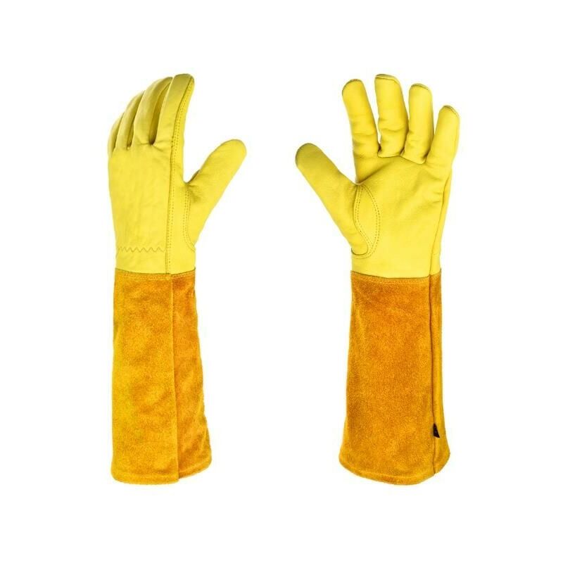 foto del prodotto guanti da giardinaggio in pelle traspiranti per uomo e donna con guanti resistenti alle spine, pelle di vacchetta a maniche lunghe, adatti per