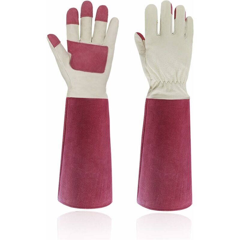 foto del prodotto guanti da giardinaggio per potatura rose per uomo e donna, lunghi guanti anti spina, in pelle di maiale traspiranti e resistenti grandi 