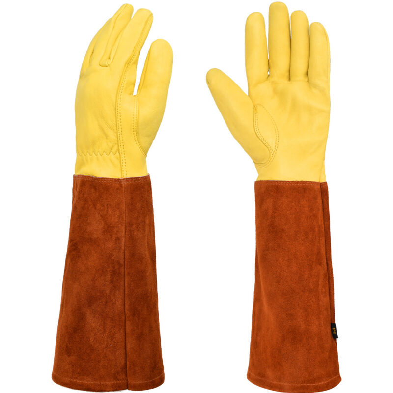foto del prodotto guanti da giardinaggio per uomo e donna, guanti in pelle a maniche lunghe, resistenti a forature e graffi, adatti per giardinaggio, potatura, lavori