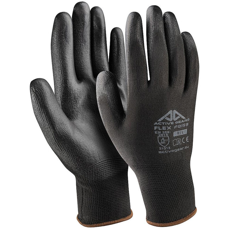 foto del prodotto guanti da lavoro palmo rinforzato poliestere pu nero 12 paia m-xxl active flex, '8/m'