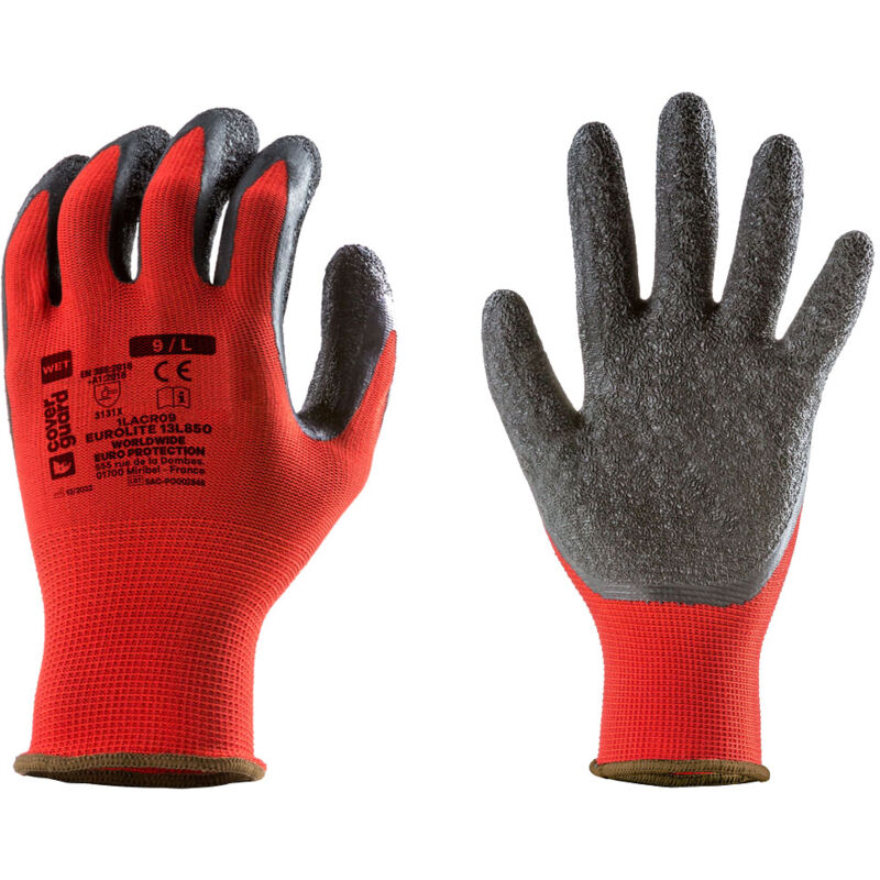foto del prodotto guanti da lavoro spalmati in lattice coverguard eurolite 13l850 nero rosso
