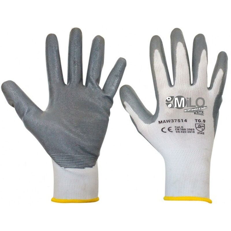 foto del prodotto guanti da lavoro spalmati in nitrile con polsino elastico e filo continuo medium 8 confezione da 2 pezzi