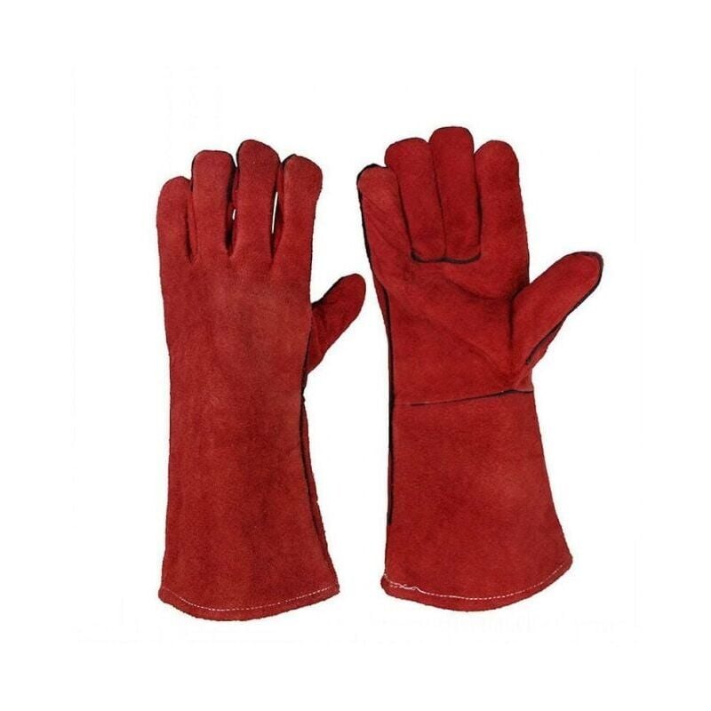 foto del prodotto guanti da saldatura in pelle grandi, resistenti e resistenti al calore, con fodera, per stufe a legna, stufe a legna, griglie, guanti da giardinaggio