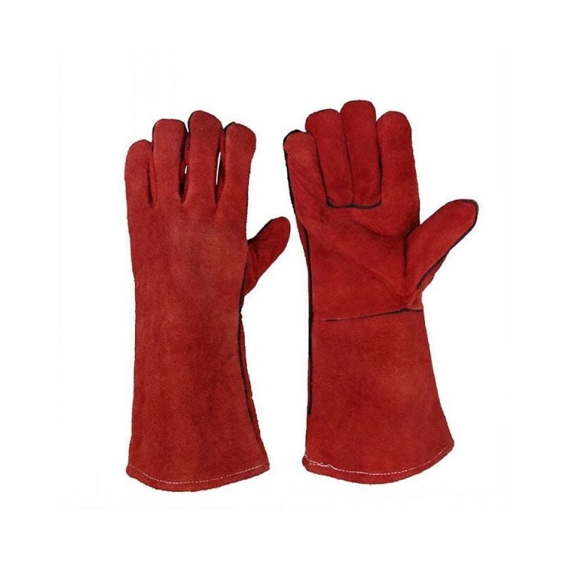 foto del prodotto guanti da saldatura resistenti al calore in pelle di grandi dimensioni, resistenti e foderati, per stufe a legna, bruciatori a legna, barbecue,