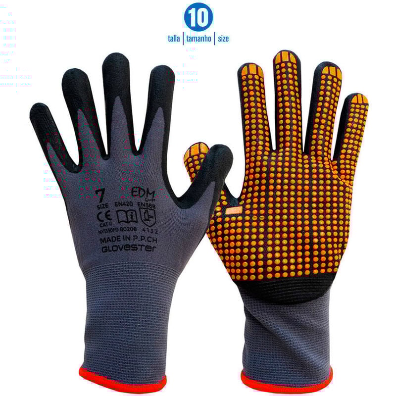 foto del prodotto guanti di nylon con punti di nitrile t10 edm