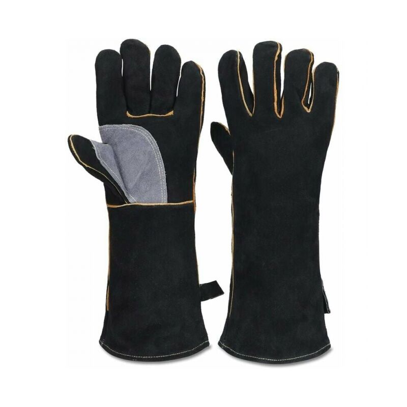 foto del prodotto guanti estremamente resistenti al fuoco e al calore, in pelle con cuciture in kevlar, perfetti per caminetto, fornelli, forno, grill, saldatura,