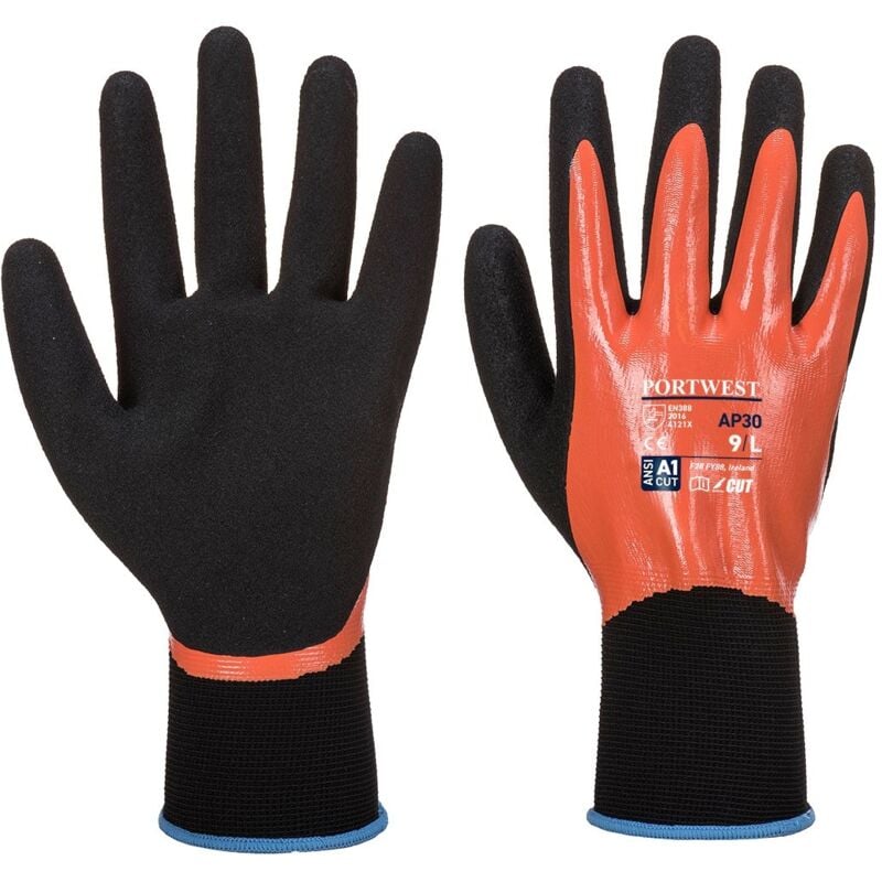 foto del prodotto guanti impermeabili in nitrile dermi pro arancio nero 9