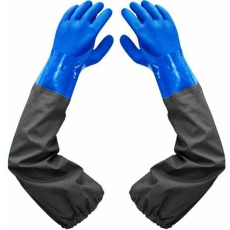 foto del prodotto guanti impermeabili satinati guanti per la pulizia degli stagni, fodera floccata da 26 pollici, polsini elastici, per industria chimica,