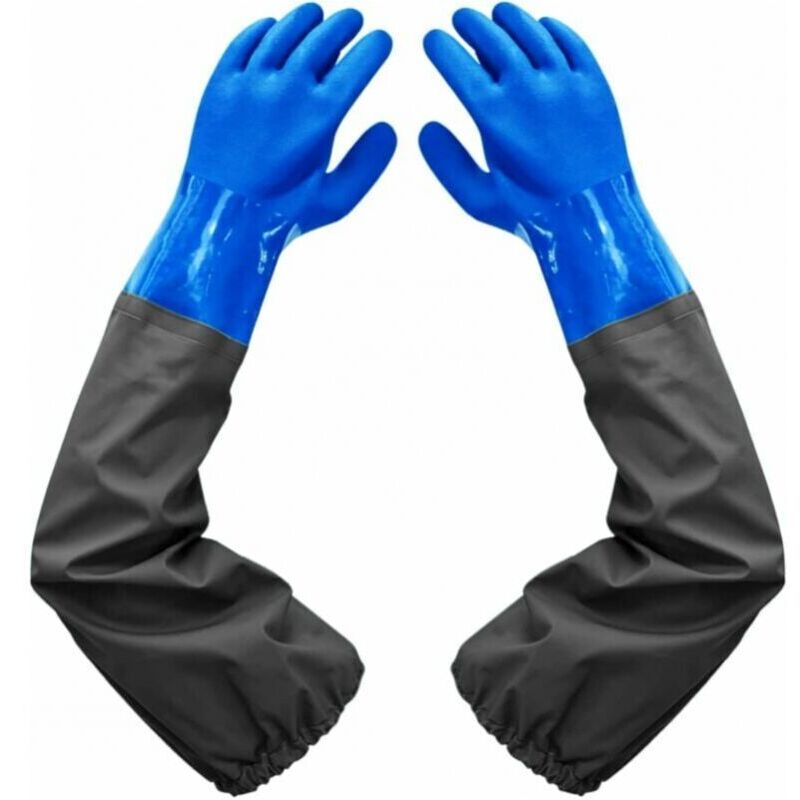foto del prodotto guanti impermeabili satinati - guanti per la pulizia degli stagni, fodera floccata da 26 pollici, polsini elastici, per industria chimica, agricoltura, pesca, edilizia