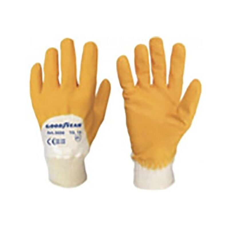 foto del prodotto guanti in cotone e nitrile taglia 10 colore giallo bianco, guanti da lavoro goodyear