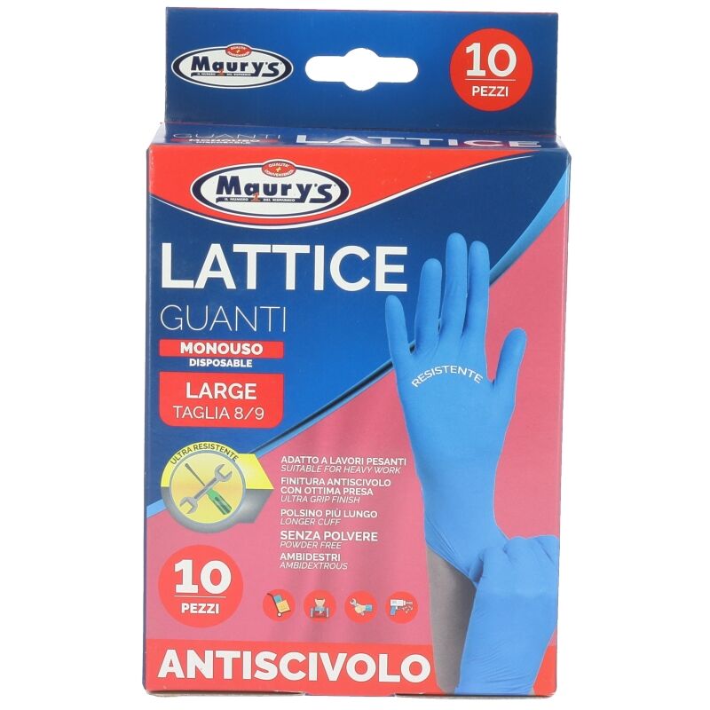 foto del prodotto guanti in lattice da lavoro antiscivolo confezione da 10pz tg l maury s