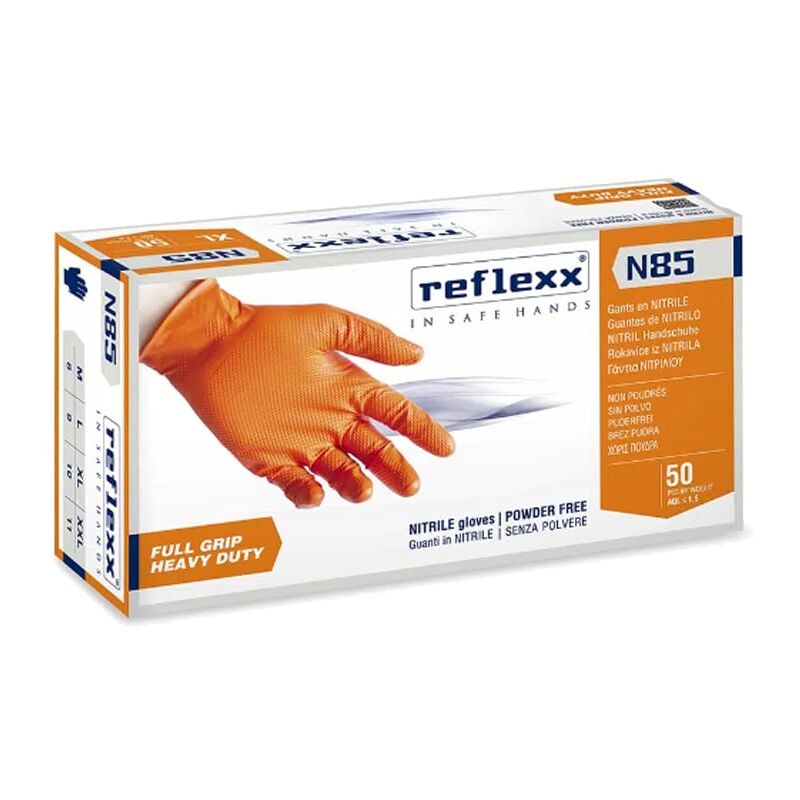 foto del prodotto guanti in nitrile monouso full grip reflexx n85 senza polvere m arancione