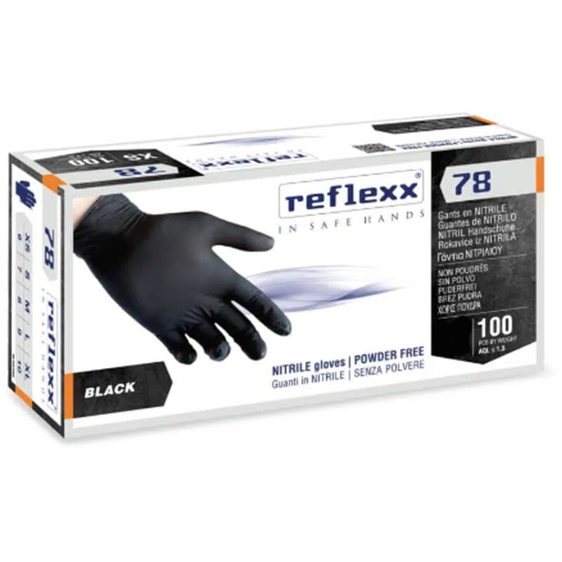 foto del prodotto guanti in nitrile monouso reflexx r78 neri senza polvere m nero