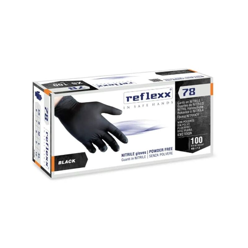 foto del prodotto guanti in nitrile monouso reflexx r78 neri senza polvere xs nero