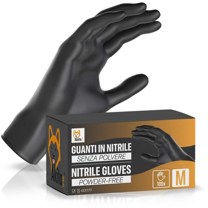 foto del prodotto guanti in nitrile senza polvere per ambiti medici e alimentari 100 neri tg, m