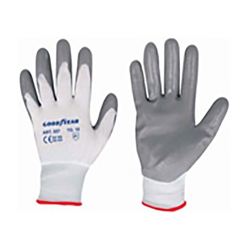 foto del prodotto guanti in nylon e nitrile taglia 9 colore bianco grigio, guanti da lavoro goodyear