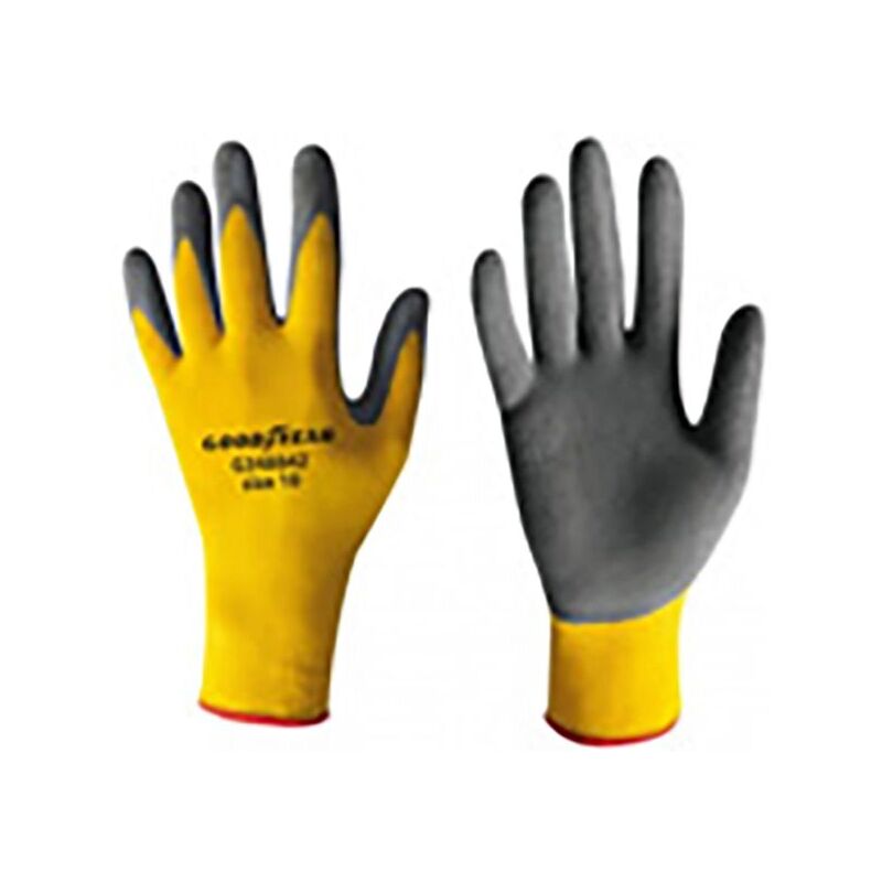 foto del prodotto guanti in nylon e schiuma di lattice taglia 10 colore senape nero, guanti da lavoro goodyear