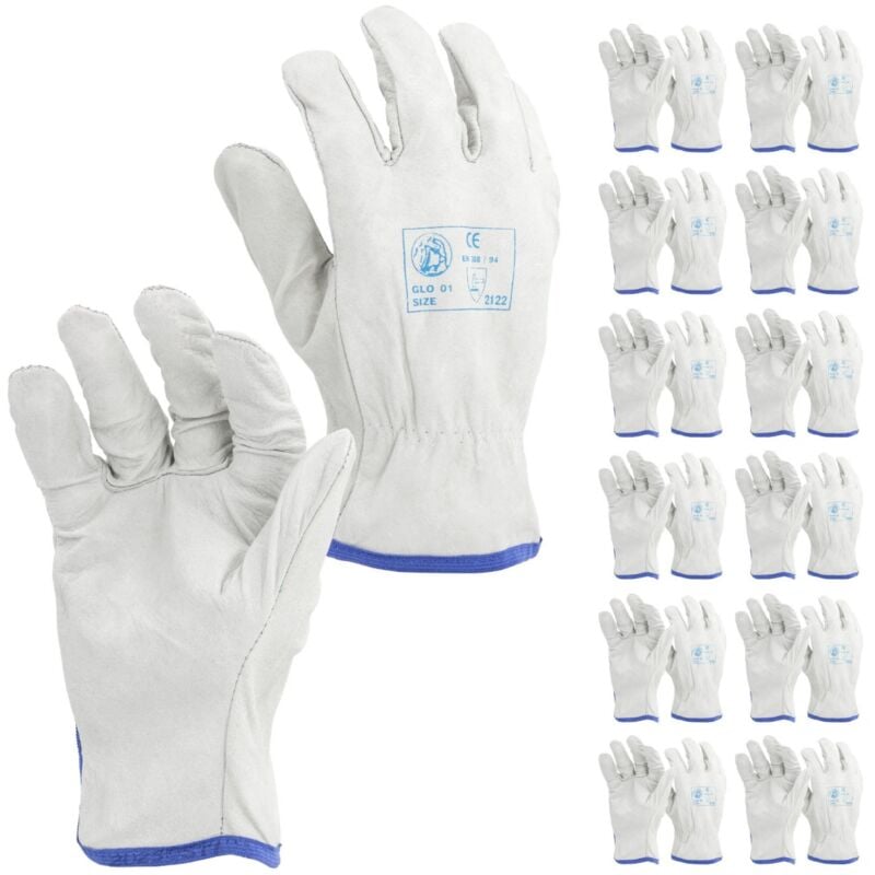 foto del prodotto guanti in pelle bianco orlato alta qualit lavoro antinfortuni ca 11 xxl pacco da 12pz sti