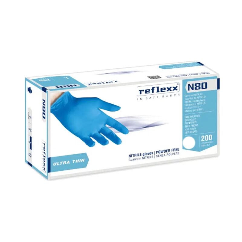 foto del prodotto guanti monouso da lavoro in nitrile reflexx n80b ultra sottile xl celeste