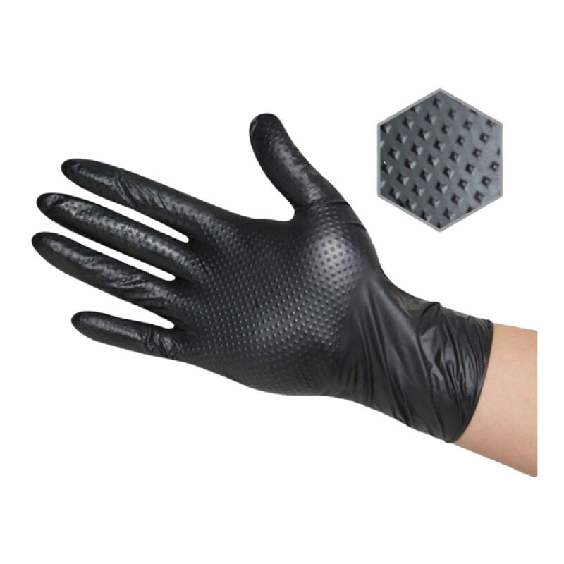 foto del prodotto guanti monouso in nitrile arancione extra resistenti con motivo a rombi a doppio spessore per meccanici, 50 pezzi scatola, taglia xl